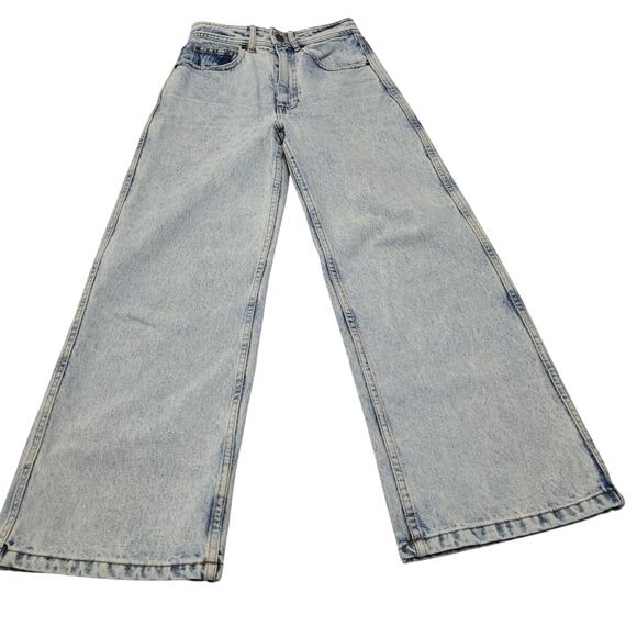 Sezane Denim - Sezane Denim high rise wide leg jeans rigid light acid wash